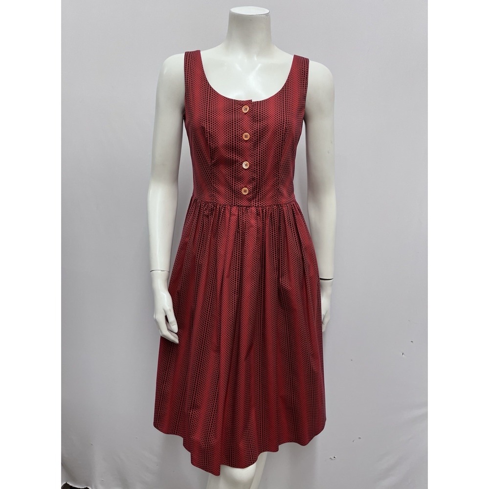 Prada Geometric Dot Print Dress Red and Black Stretch Cotton Size 38‎ XS